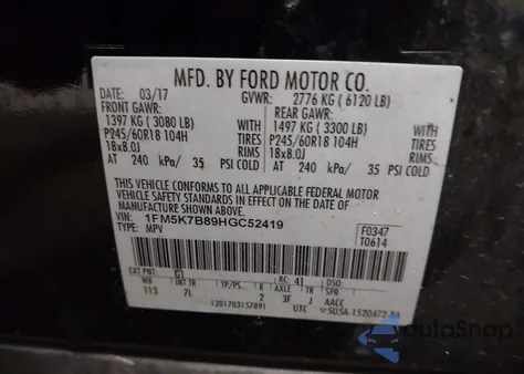 2017 Ford Explorer z USA, uszkodzony, nr VIN 1FM5K7B89HGC52419